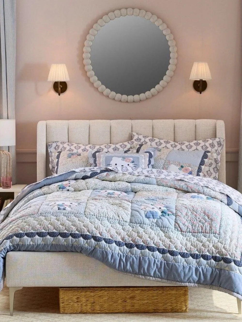 Pottery Barn Teen Hello Kitty Chambray Patchwork Quilt Queen NEW in Package